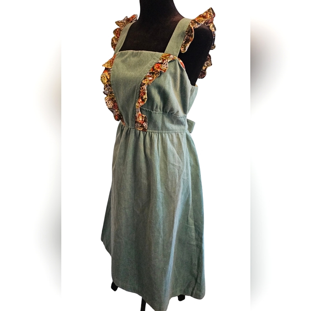Teal CORDUROY Ruffled Pinafore Dress 12